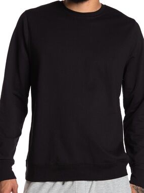 Z by Zella Rogue Fleece Crewneck Sweatshirt Black Minimal Athleisure Mens Large